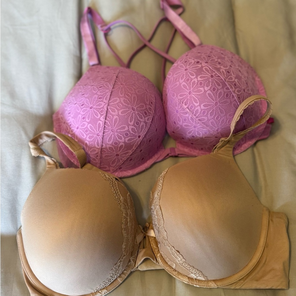 Lace Pink and Tan Bra Set